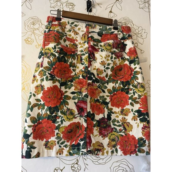 Maeve Anthropologie Skirt Size 8 Denim Red Flowers Pencil Knee Length 057 - Picture 4 of 8